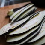 Fresh Eggplant cut into 1/4 inch slices